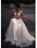 Cap Sleeves Beaded Ivory Lace Tulle Chic Wedding Dress